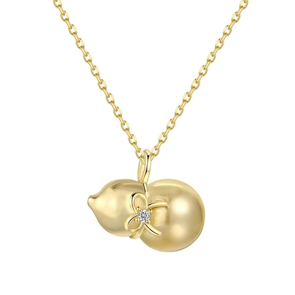 S925 sterling silver necklace with pearl, gourd, and bow pendant on adjustable 41-50cm chain