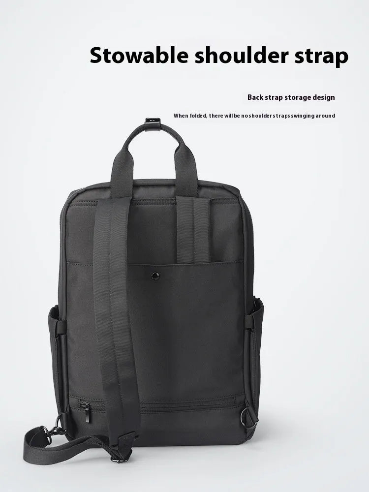 Black Oxford cloth computer backpack with 20-35 litre capacity and polyester lining