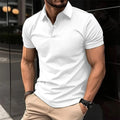 Men's cotton mix polo shirt with button lapel front and short sleeves in solid colour