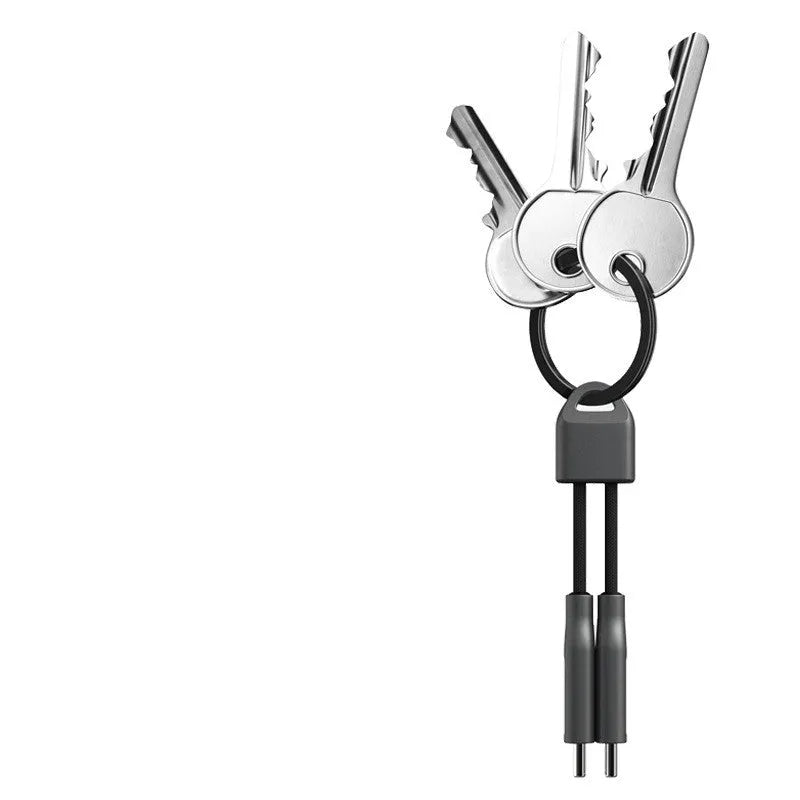Black 12cm keychain fast charge Type-C cable with nylon braided flat line and magnetic connector
