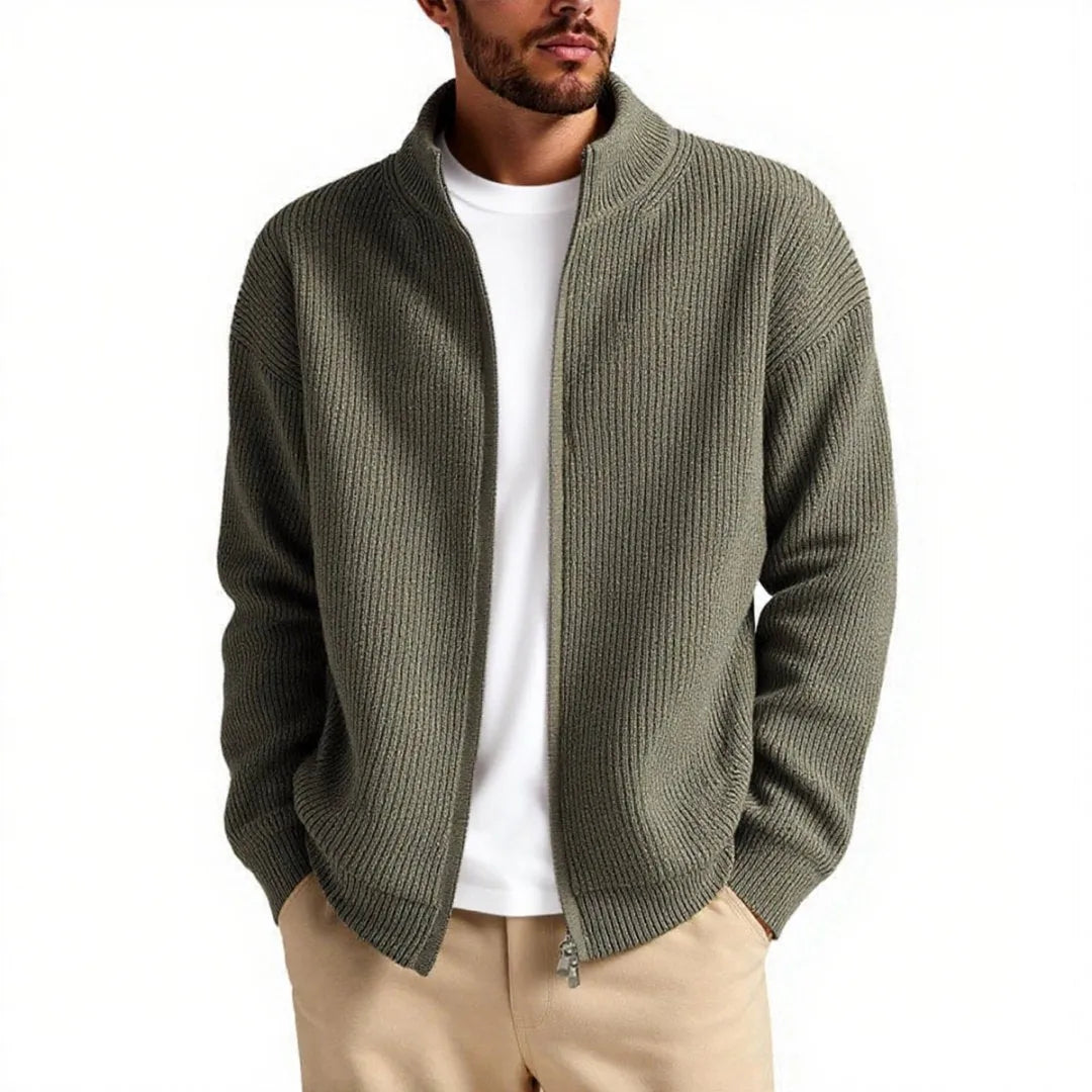 Men's loose fit cardigan sweater in acrylic blend fabric available in five colours