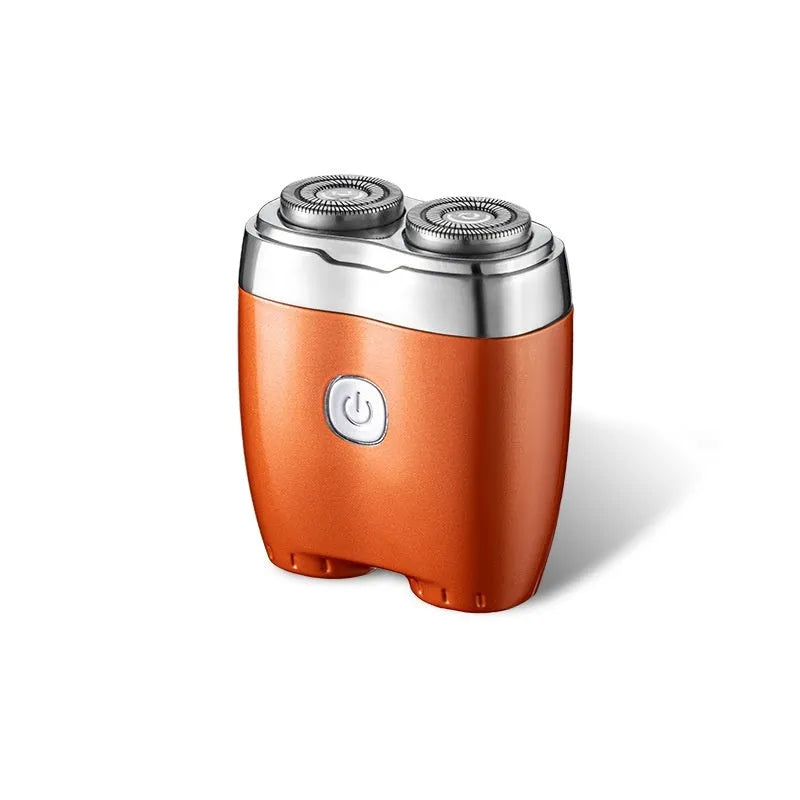 Portable floating double head electric shaver mini in silver with rechargeable base