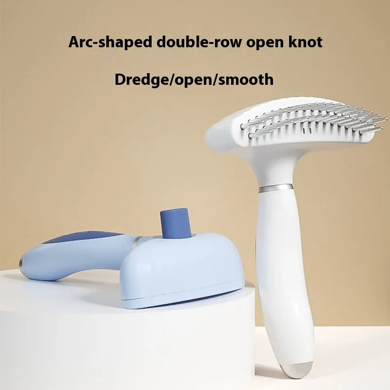 Stainless steel double row pet grooming comb for dogs in apple white or azure light blue