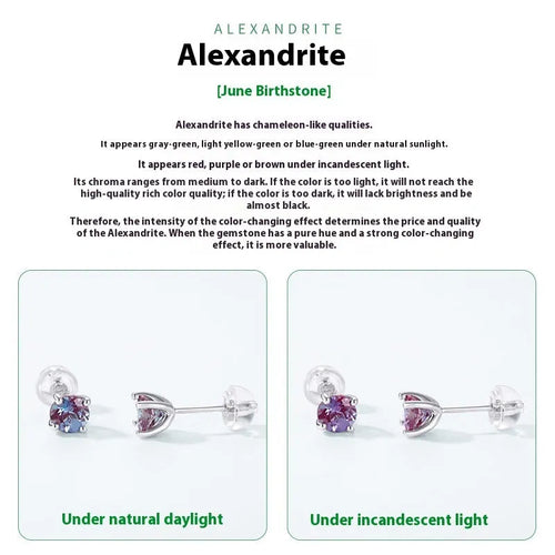 925 silver geometric stud earrings with cultivated Alexandrite stone and round elements