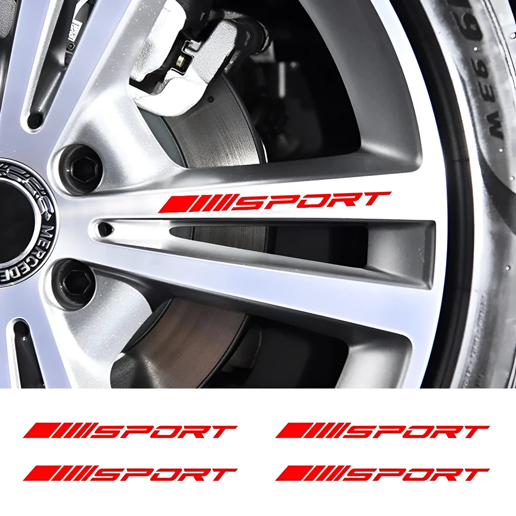PET sports hollow design car rim stickers in black, red and white colours