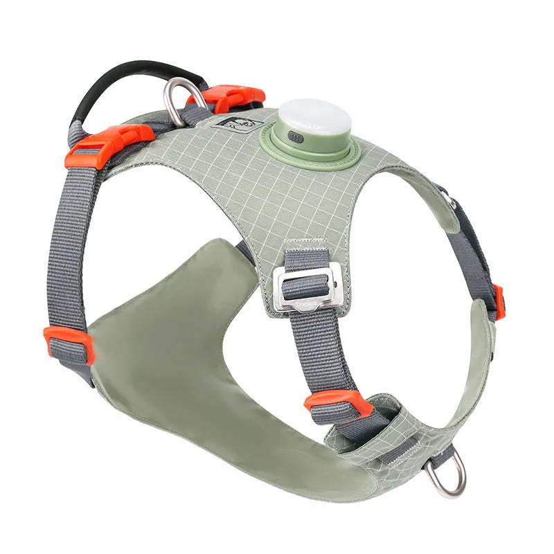 Nylon dog chest harness with LED light and traction handle in multiple colour options