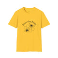 Yellow men's loose fit casual short sleeve t-shirt on a hanger.