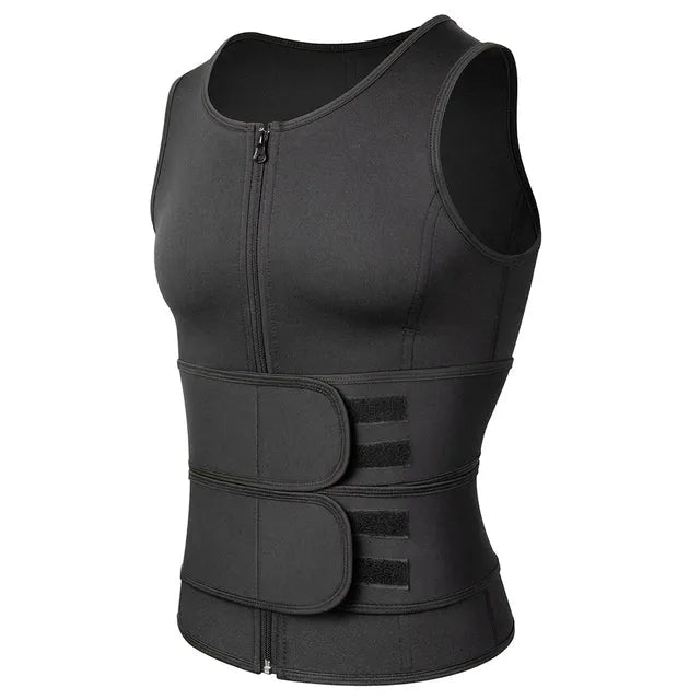 Men sweat vest sauna suit waist trainer high collar long sleeve super slim fit in black for weight loss