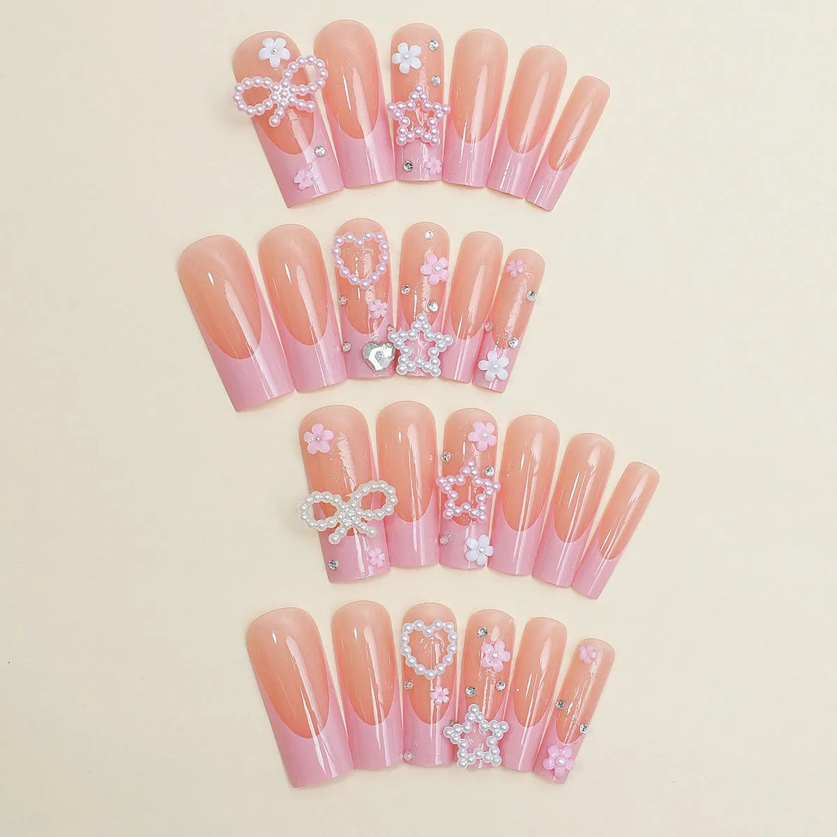 French style artificial nails with blue water pipe pattern, colour XB-70-48.
