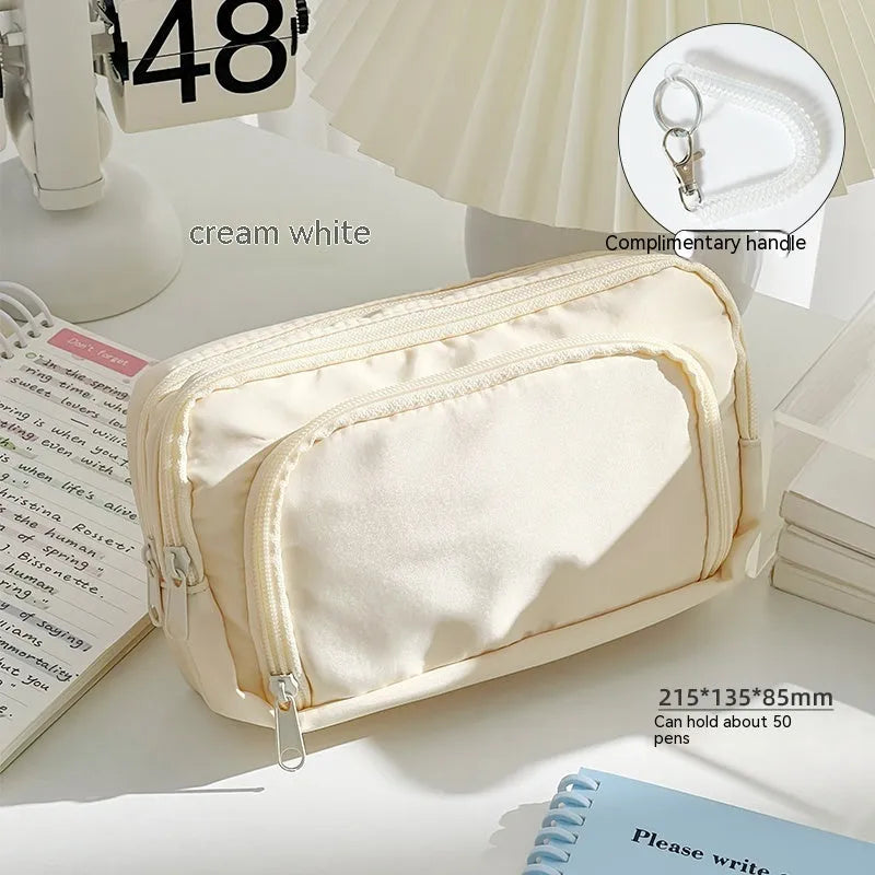 Double layer pencil case in blue, cream, green or pink with gift handle
