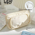 Double layer pencil case in blue, cream, green or pink with gift handle