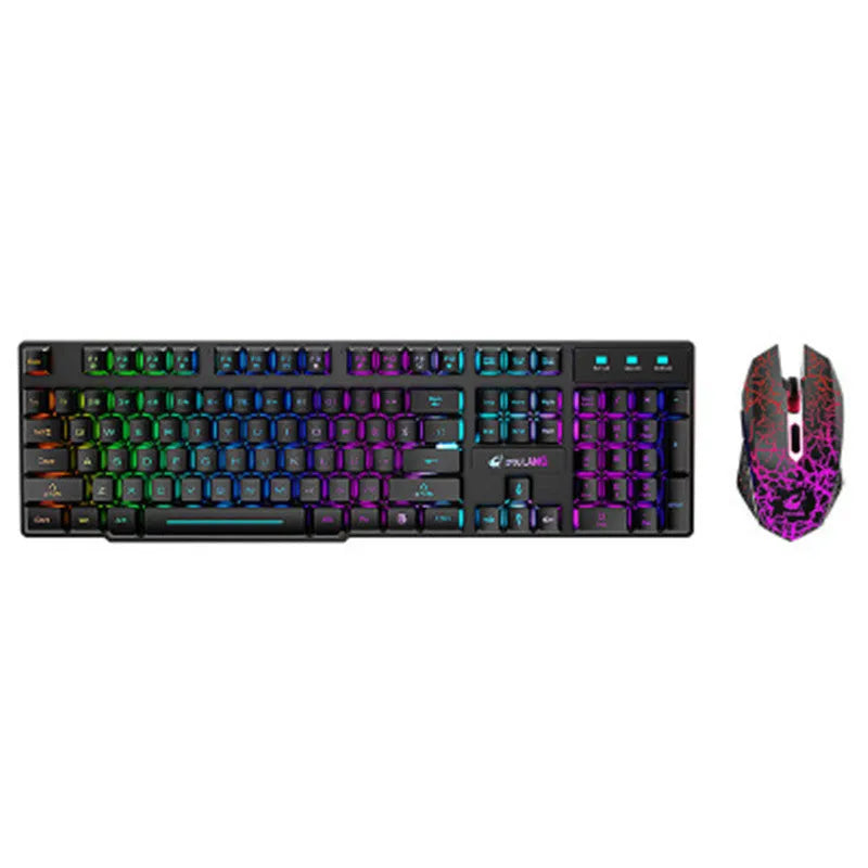 T3 wireless charging keyboard and mouse set in black with rainbow backlight on a desk