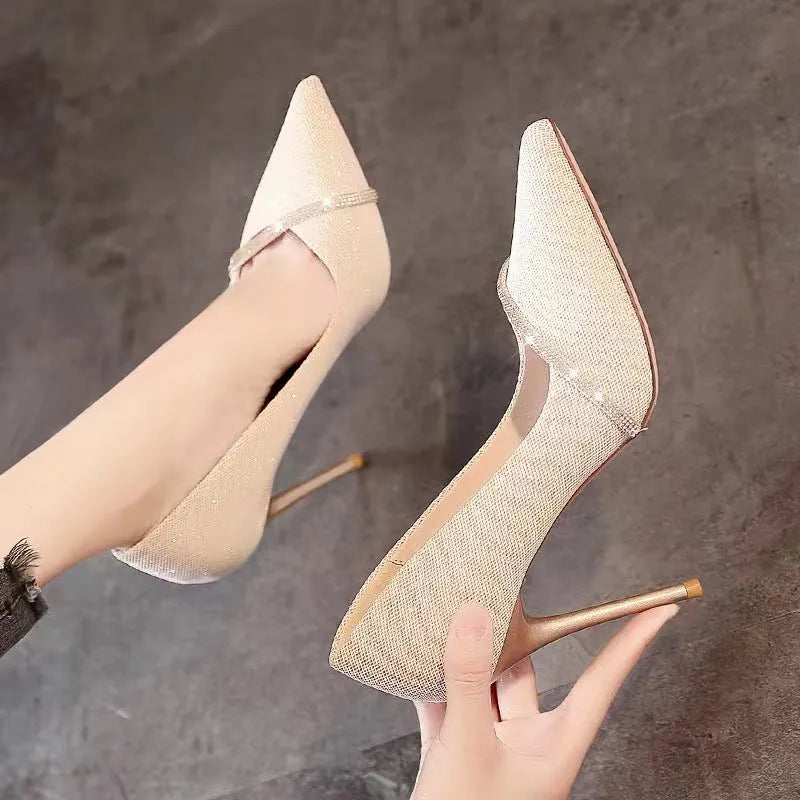 Women's stiletto pointed toe low-cut high heels in black with 9cm stiletto heel and PU upper