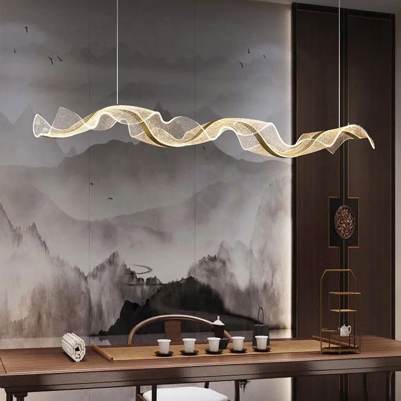 Creative ribbon iron chandelier 100CM length with three light colour options for dining room restaurant bar counter lighting