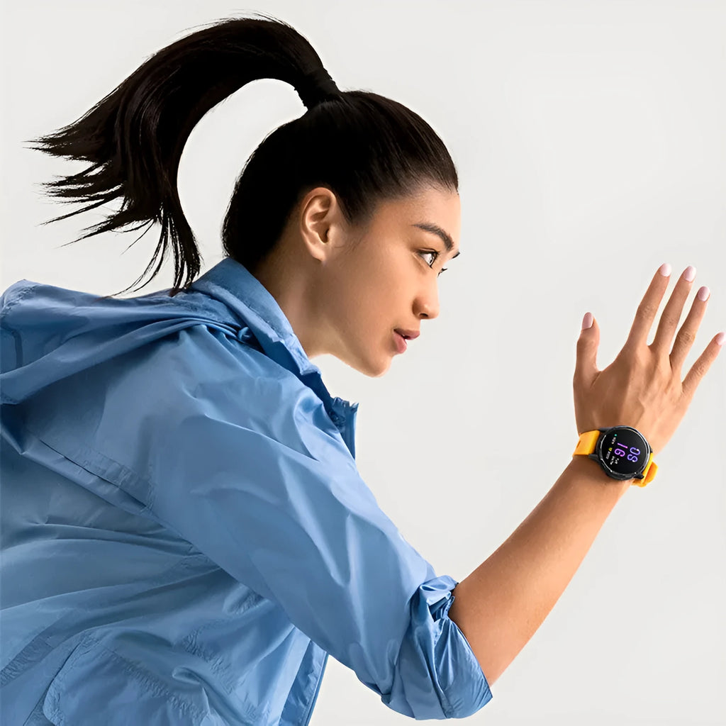 Smart watch with dual-band GPS and call function on a silicone strap in blue colour.