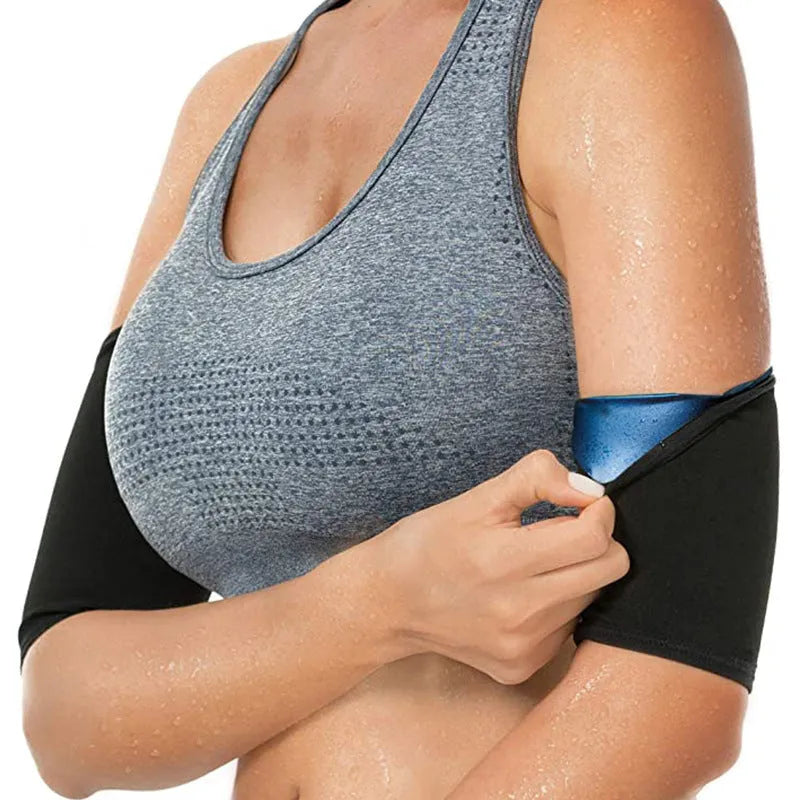 Arm band sports sweatband shown in blue, silver, black and yellow, and black and red colour options.