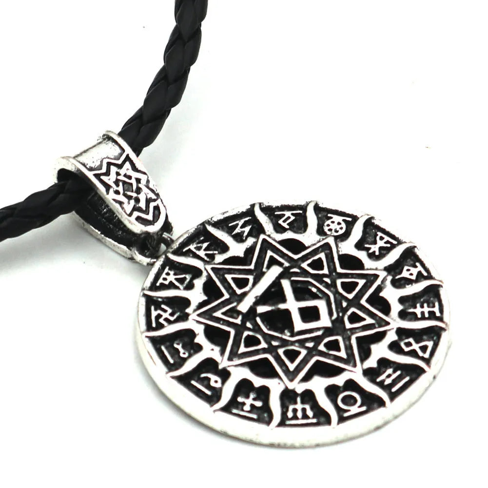 Lunavin ODing logo alloy pendant necklace with antique silver finish and snake bone chain