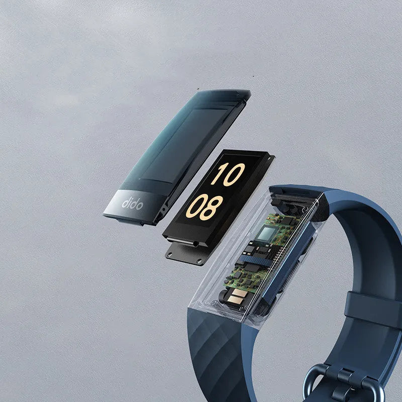 Y6 Black smart bracelet with 1.1-inch screen showing health metrics on wrist
