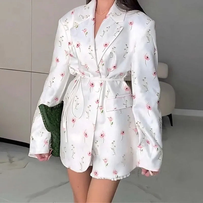 Women's collar lace-up waist-tight suit jacket in polyester available in multiple colours and sizes