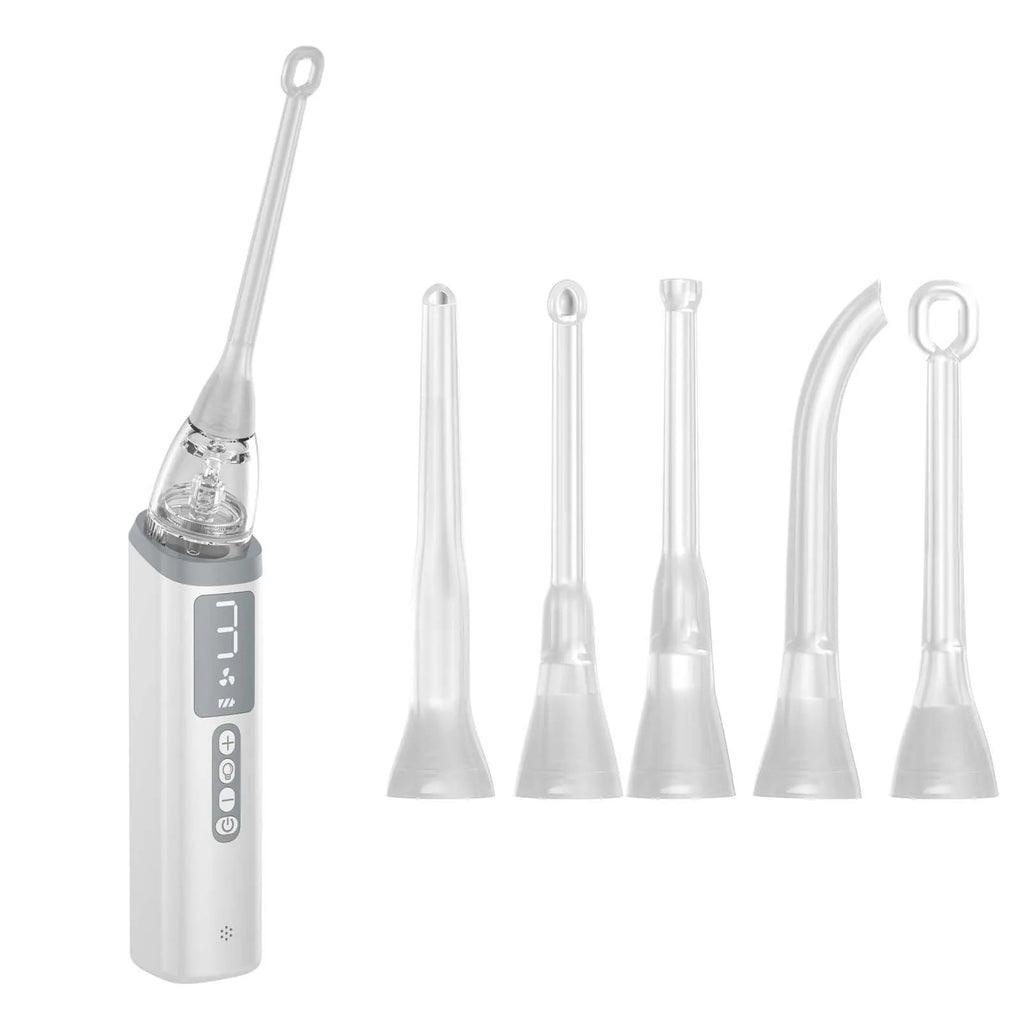 Tonsil stone removal tool set with LED light, stainless steel extractor, and silicone suction tips