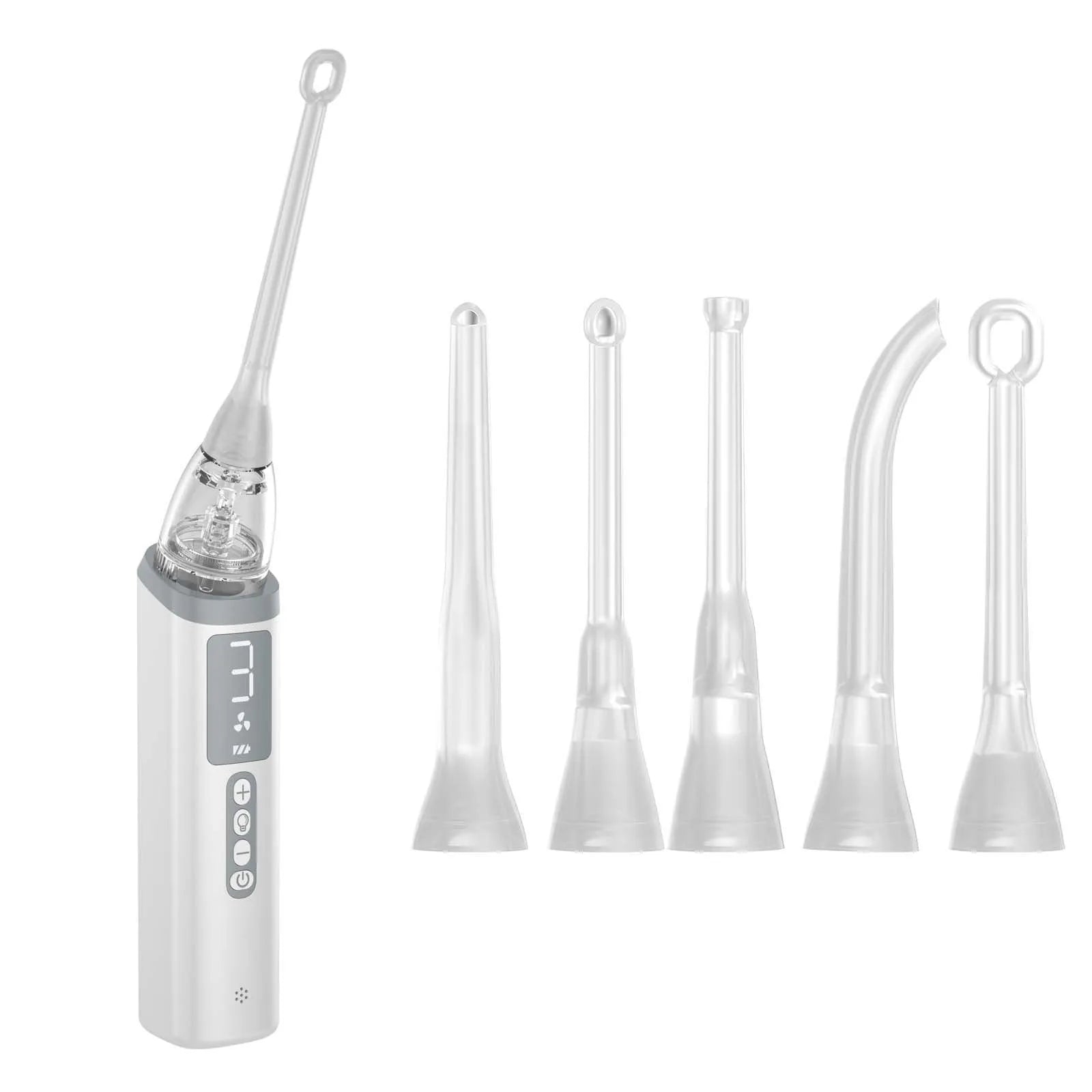 Tonsil stone removal tool set with LED light, stainless steel extractor, and silicone suction tips