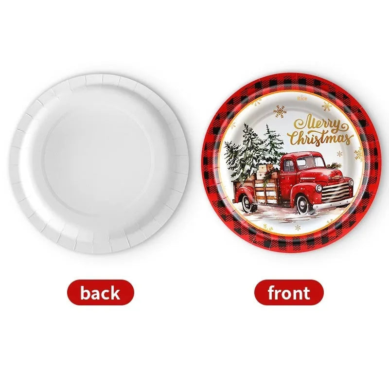 Disposable tissue paper pallet 10-pack with 7-inch and 9-inch cartoon-style paper plates for Christmas parties