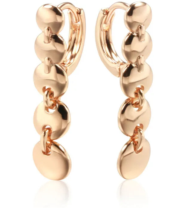 Gold retro long round circle earrings with woven texture on copper material