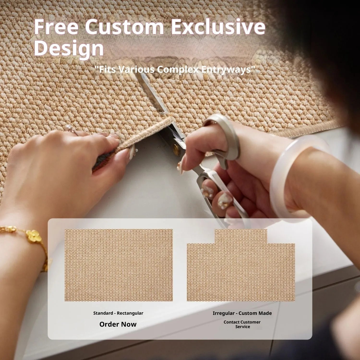 Thickened wear-resistant woven floor mat in camel polypropylene fibre, available in multiple sizes for home entrance use