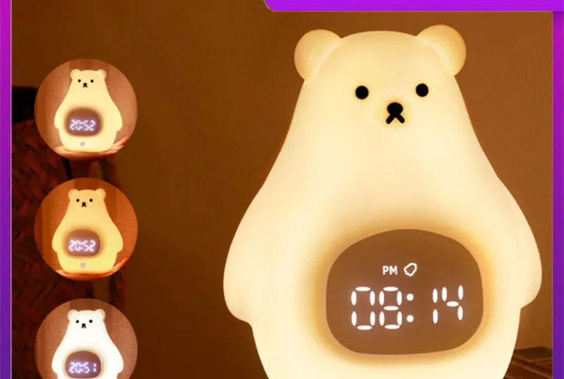 White bear shaped silicone night light with sleep timer and alarm clock functions