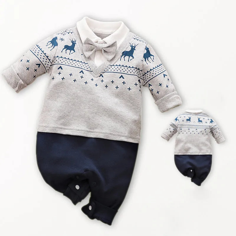 Cotton baby one-piece long sleeve Korean style bodysuit in grey, available in sizes 59-90cm