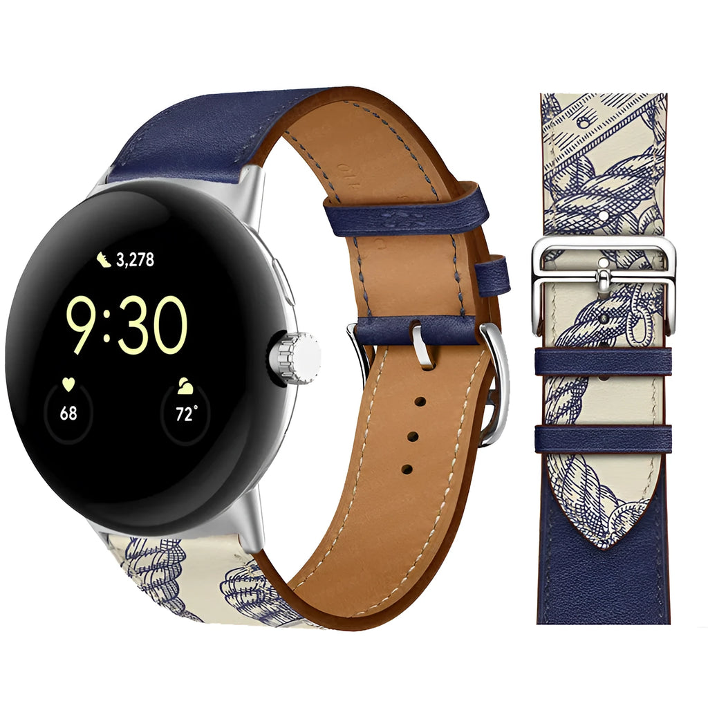 Google Pixel watch strap in microfiber PU leather contrast colour, silver head grain, 41mm size
