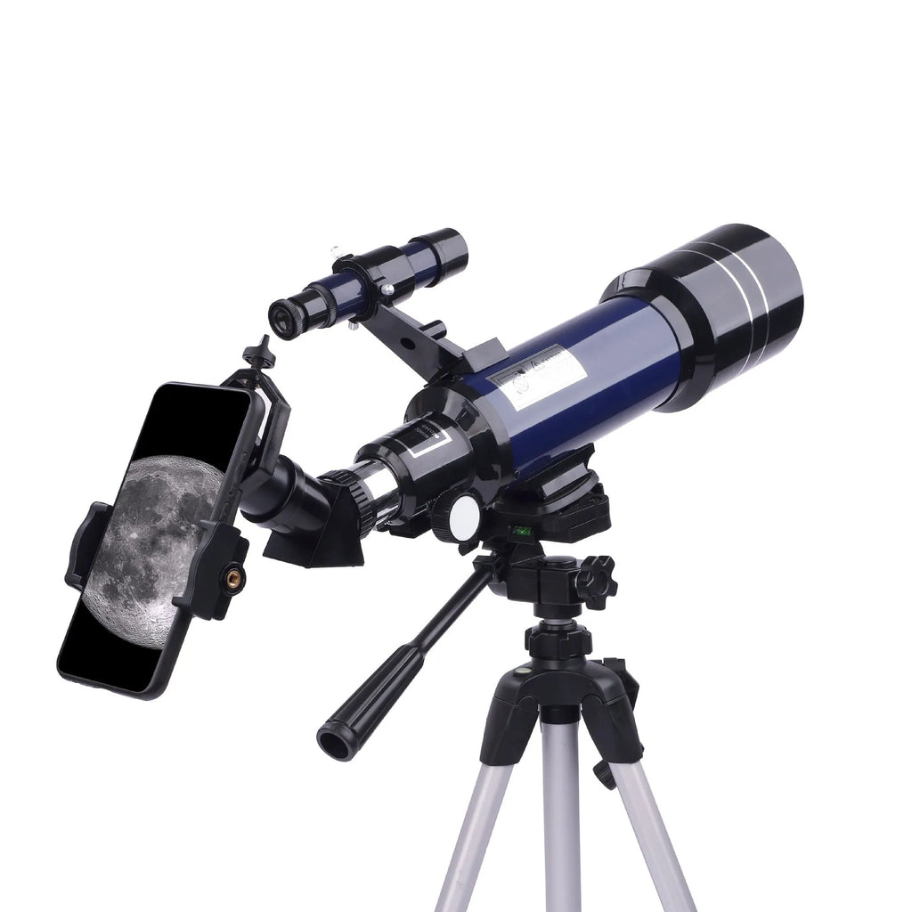 Dark blue children's astronomical telescope on tripod with 16X-66X magnification