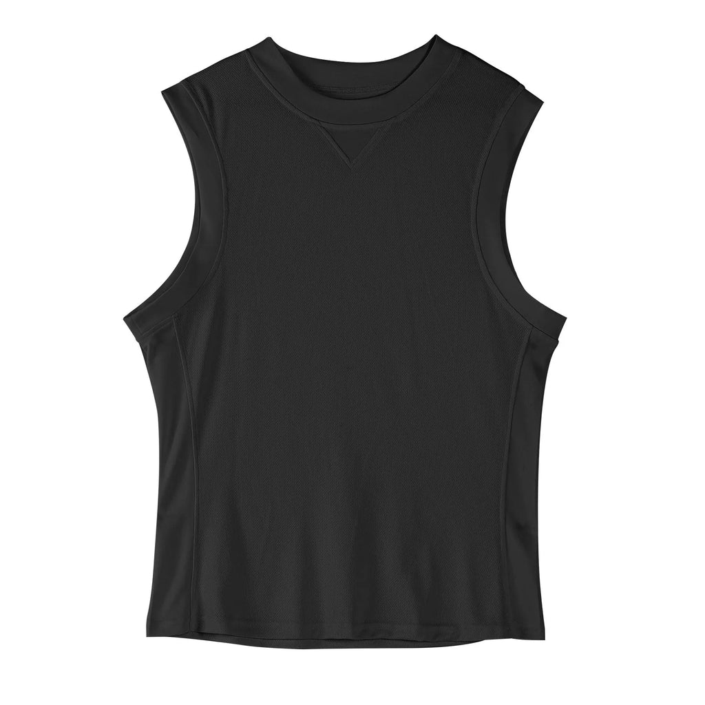 Men's loose-fit black sports vest made from polyester blend fabric for summer wear