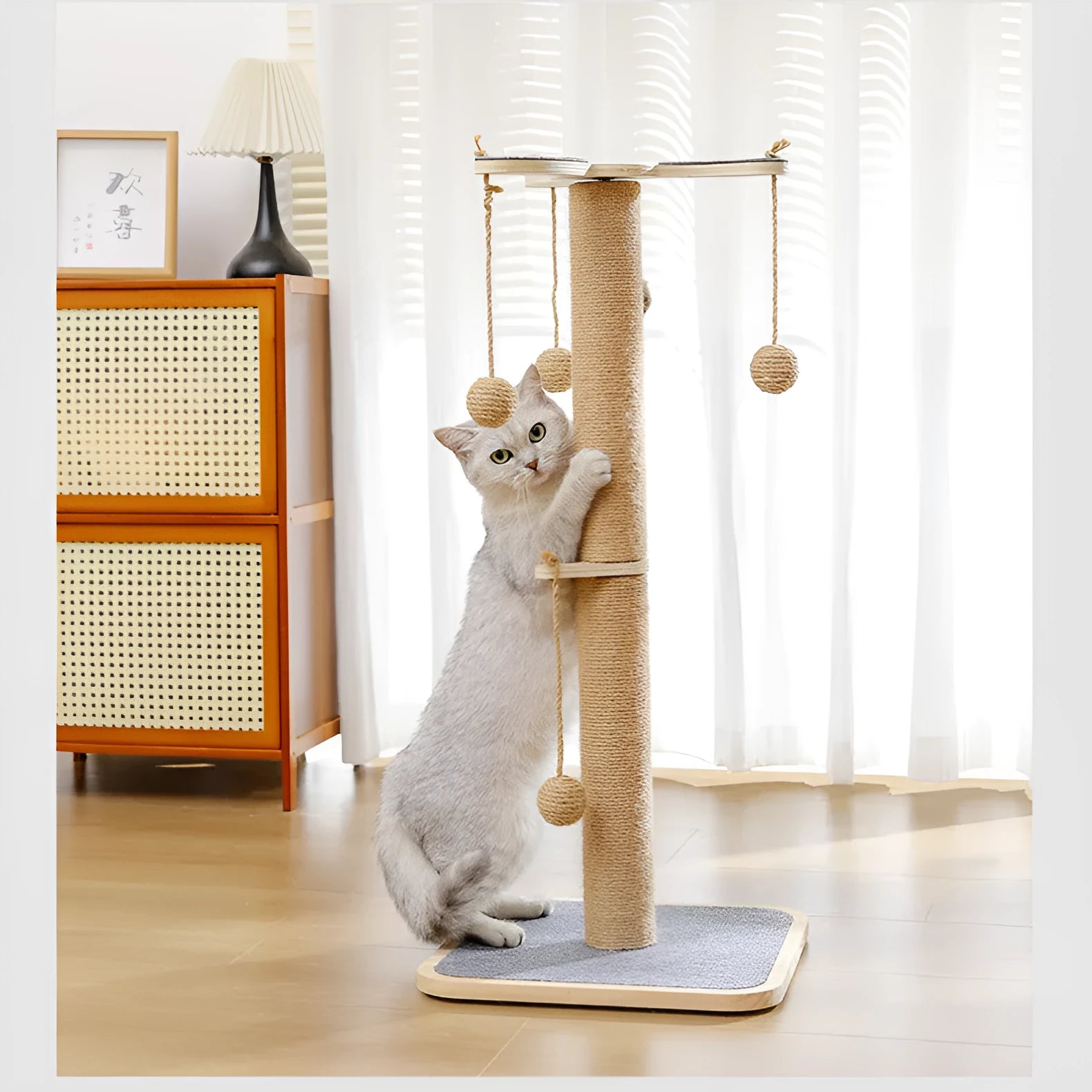 Scratch-resistant cat climbing frame toy with windmill hanging ball design