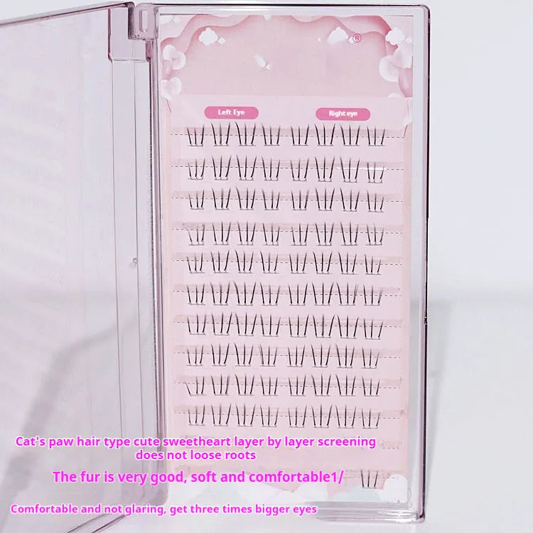 12 row false eyelashes with kitten paw lower lashes natural long style pointed tails