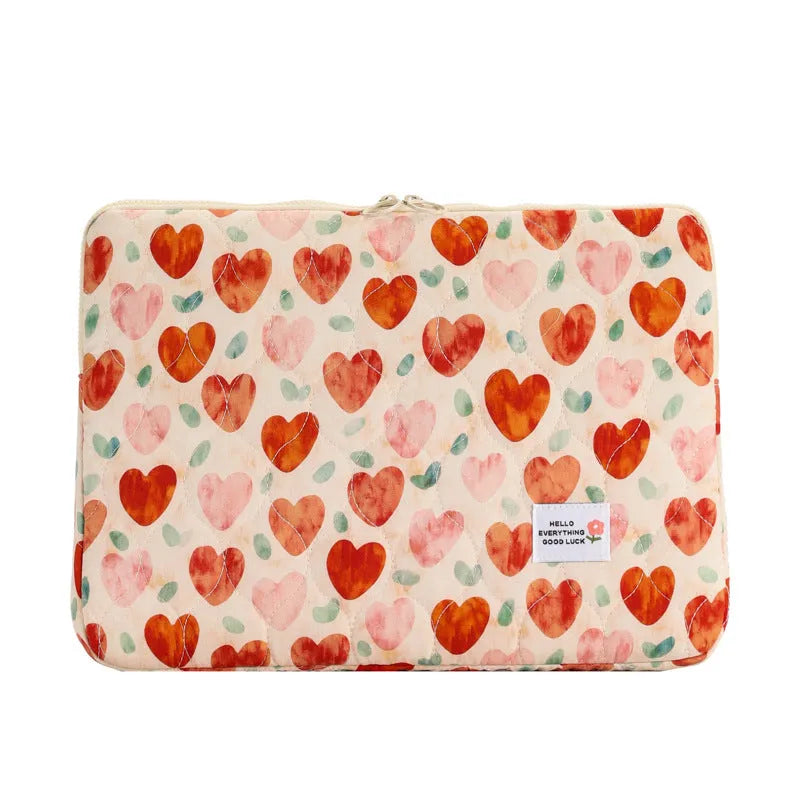 Floral print cloth laptop bag in green, pink or red with anti-seismic protection for 13-15.6 inch computers