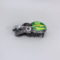 Handmade cellulose acetate beetle grip hair clip with cartoon caterpillar design in green, orange and white colours