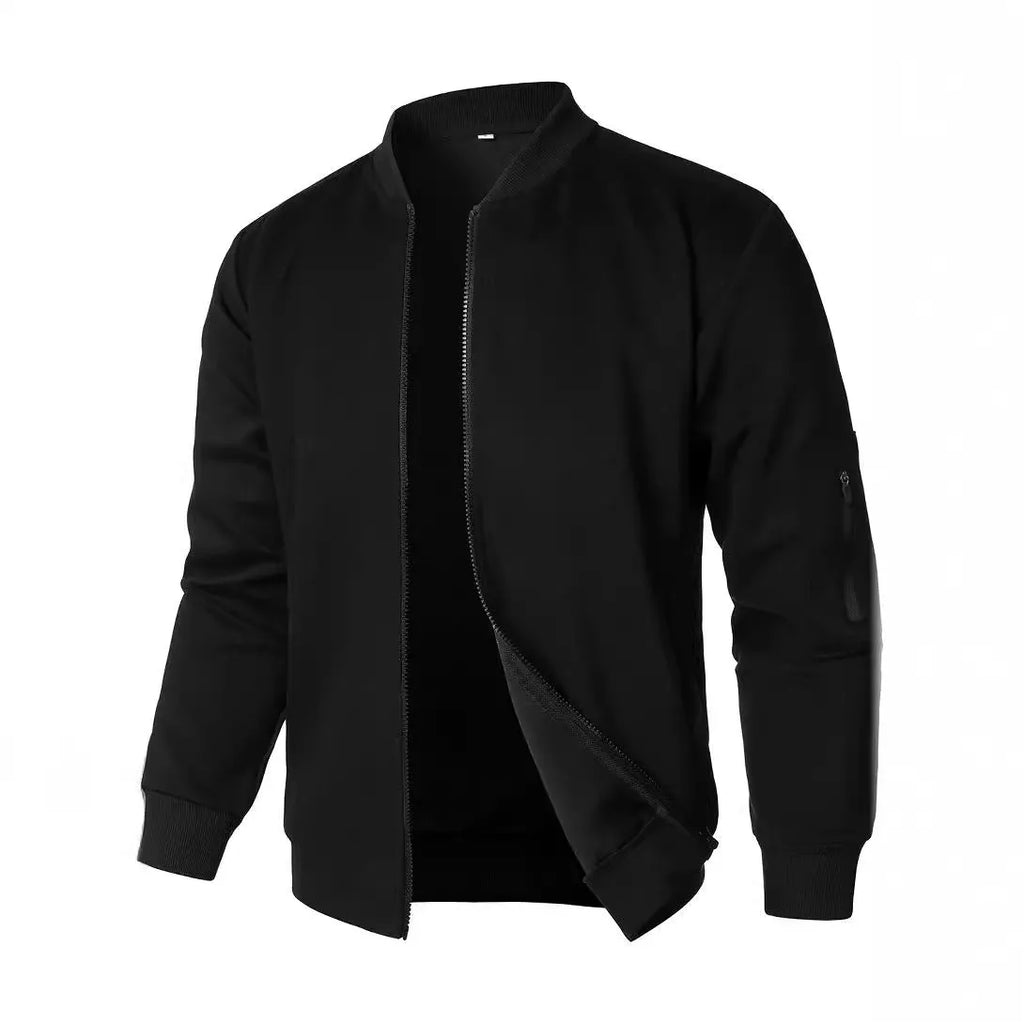 Men's loose fit knitted jacket in cotton, shown in black, blue, and grey colours.