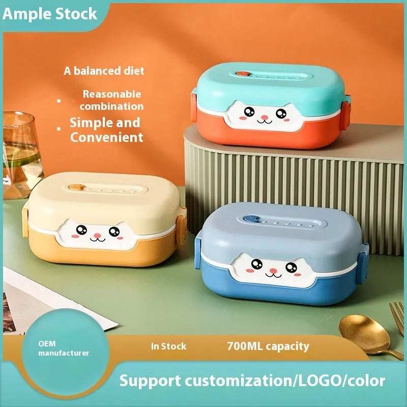 Children's microwave-safe divided plastic lunch box in square design with 301-500ml capacity