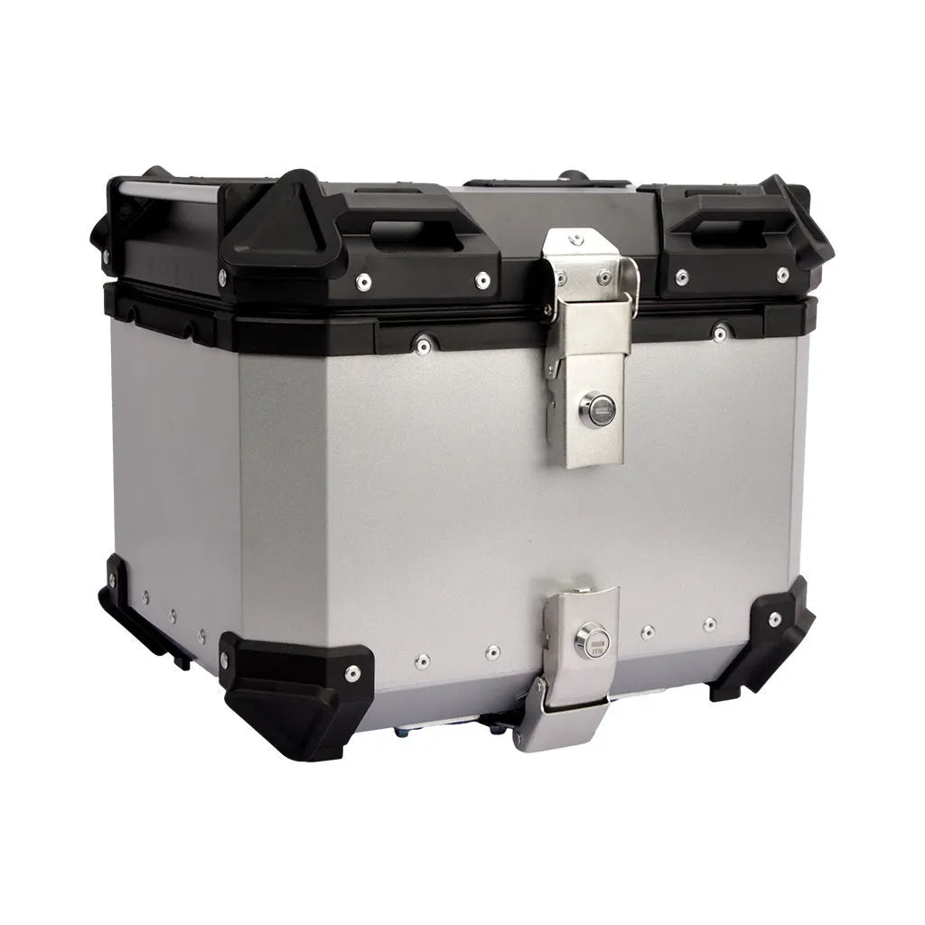 Large capacity aluminium alloy detachable motorcycle storage box in silver finish with 45L capacity