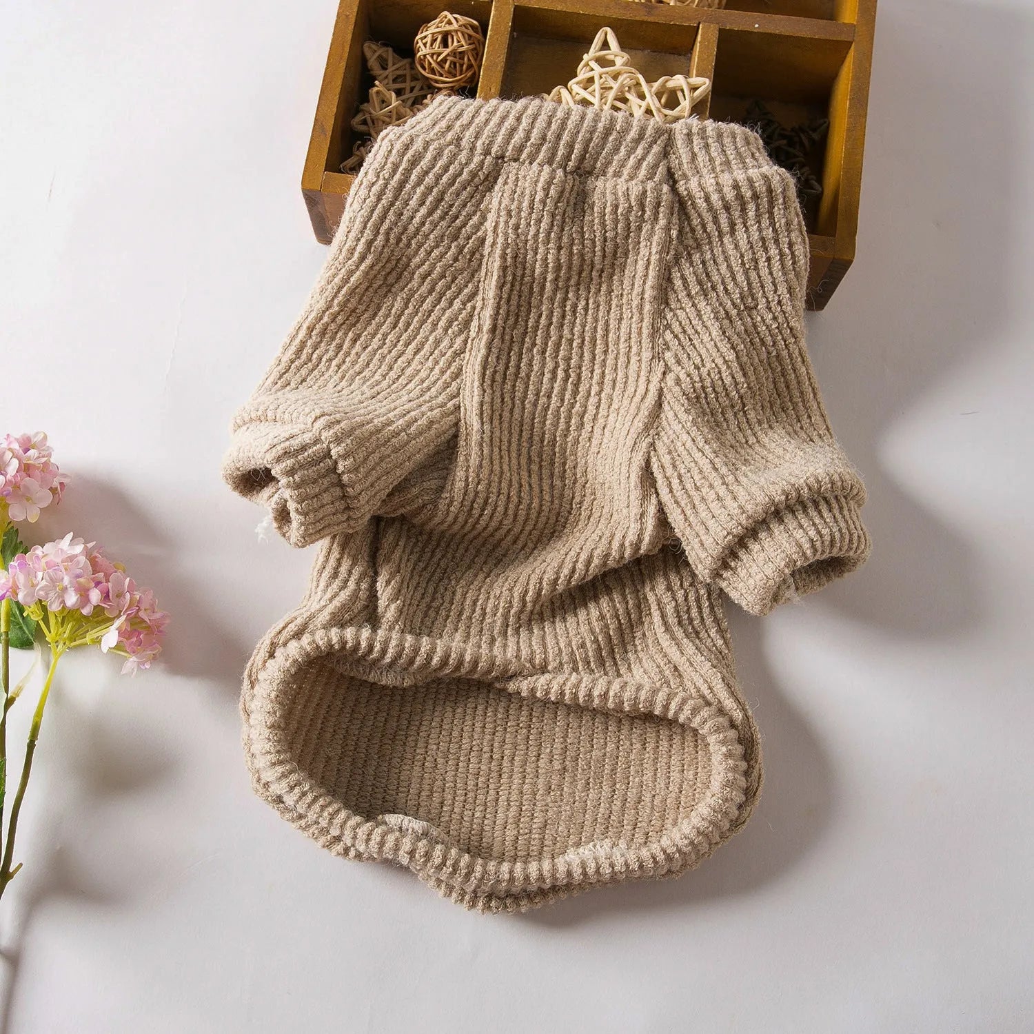 Brown knit dog sweater pullover for small breeds in sizes from XS to XL