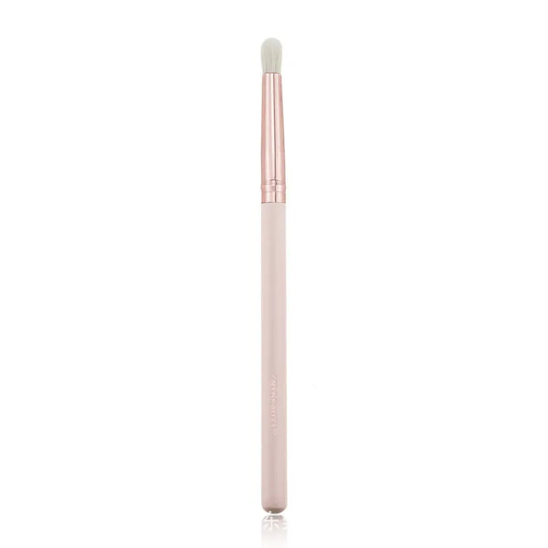 Pink 26-piece makeup brush set with wooden handles displayed in a PU storage bag.