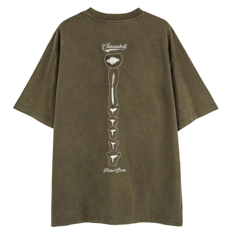 Men's black skull print cotton t-shirt with loose fit and drop shoulder sleeves
