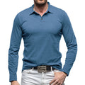 Men's polo collar long sleeve t-shirt in American retro style, cotton fabric, multiple colour options