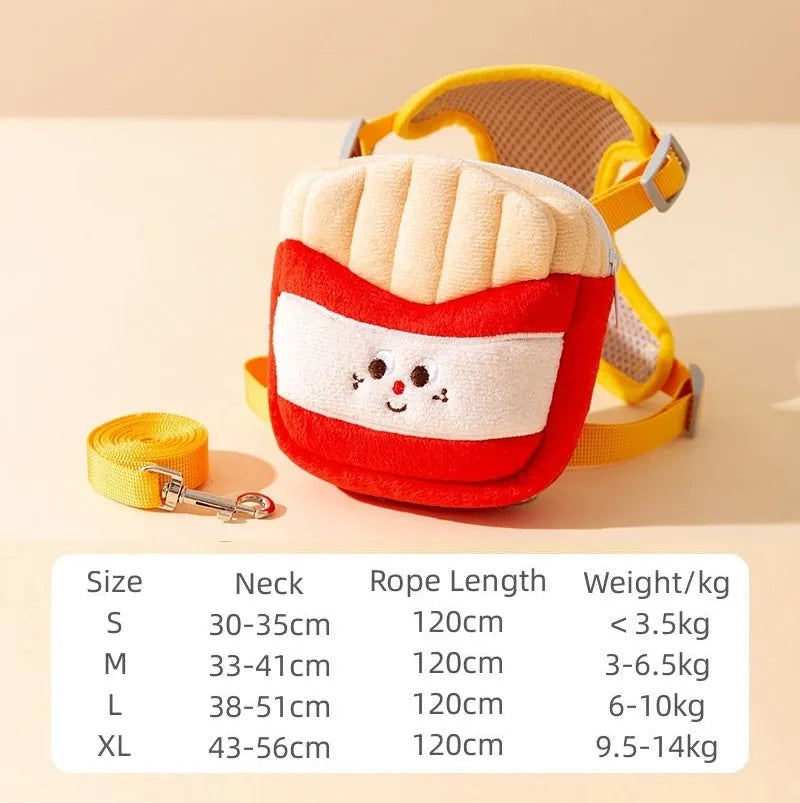 Cartoon hamburger design adjustable vest leash rope for dogs and cats with backpack compartment
