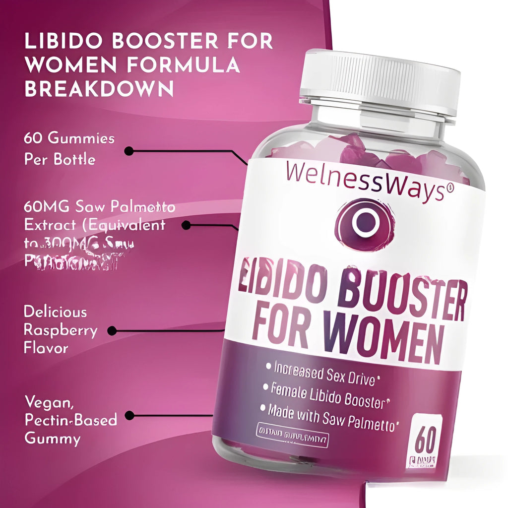 Libido Booster Gummies bottle with saw palmetto for men and women