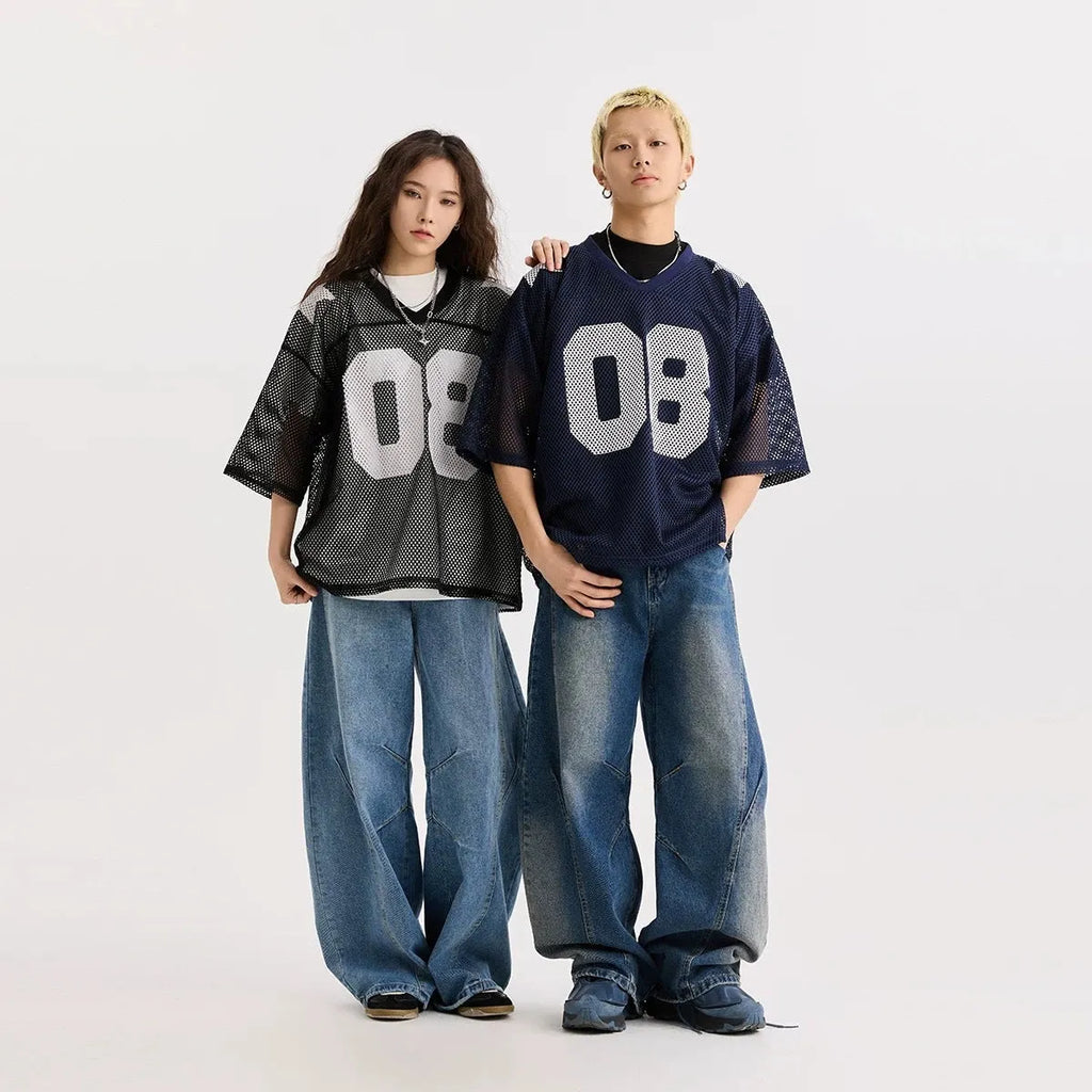 Black and navy blue half sleeve shirt with letter pattern, loose fit pullover design