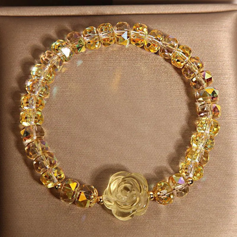 New Chinese Style Citrine Abacus Beads Bracelet Women's Light Luxury Metal Snowflake Design Japanese Korean Style Rose Colour Bracelet for Women