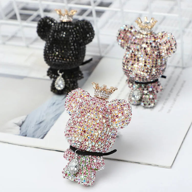 Creative rhinestone diamond-studded teddy bear perfume clip for car air outlet, black colour