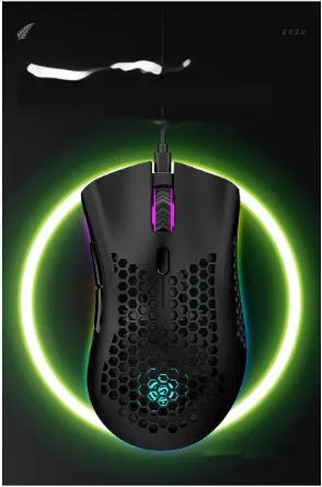 Hollow-out luminous wireless gaming mouse in cyan, black, or white colours with USB receiver